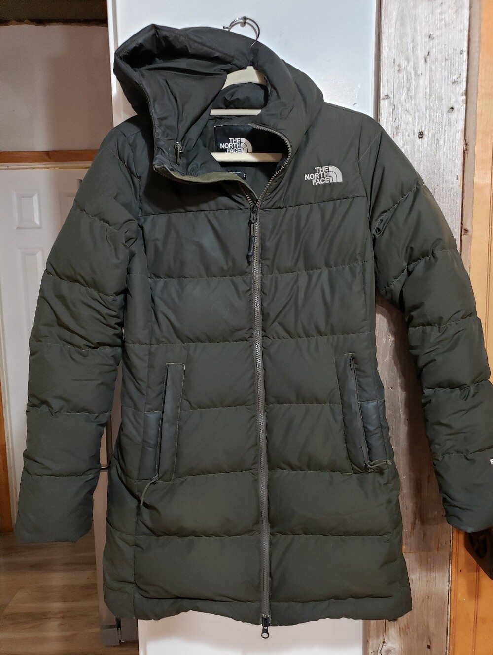 Northface Gotham Parka Down Jacket Women Small Taupe Dark Green/black